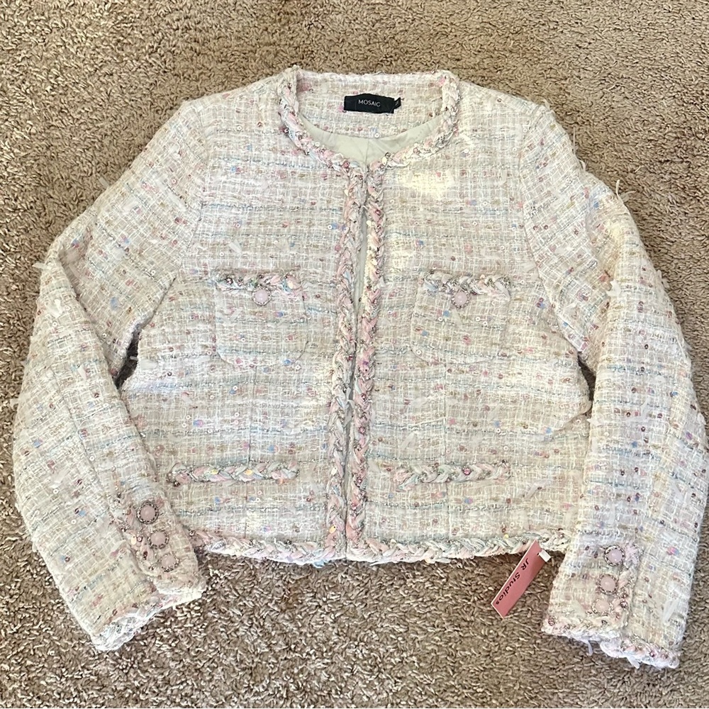 ✨ Soft Pastel Tweed Short Jacket | Premium Korean Fabric | New with Tags